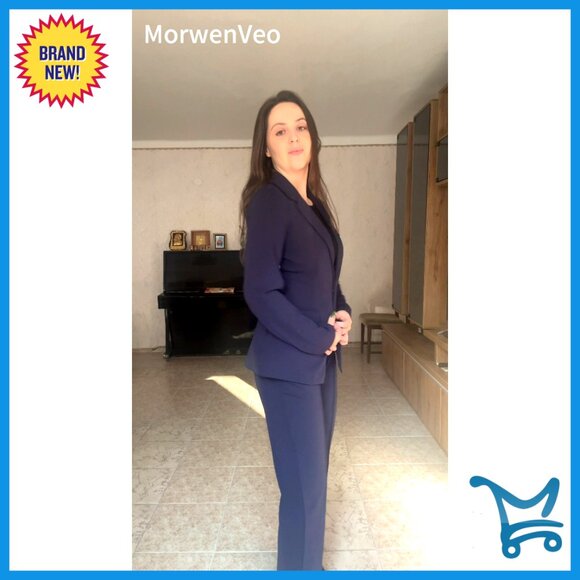 2-Piece Blazer Pant Suit Set Long Sleeve One Button Work Office Formal - Picture 7 of 7